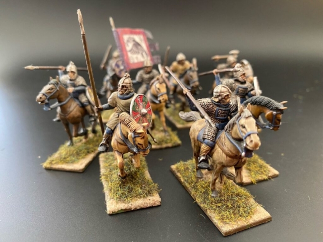 Mounted Saxon hearth guard in formation.