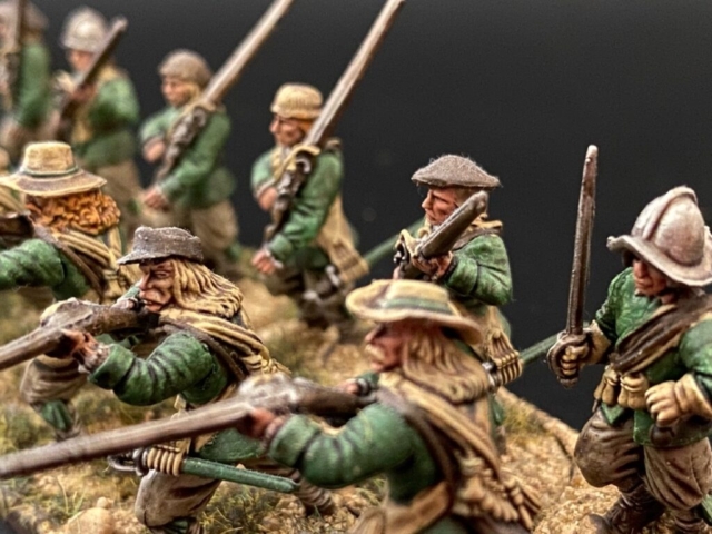 Swedish green company muskets 7 3/4 shot close up of Swedish green company figures.