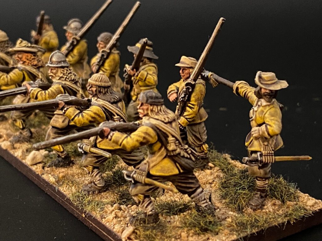 Swedish yellow company muskets, 3/4 angle.