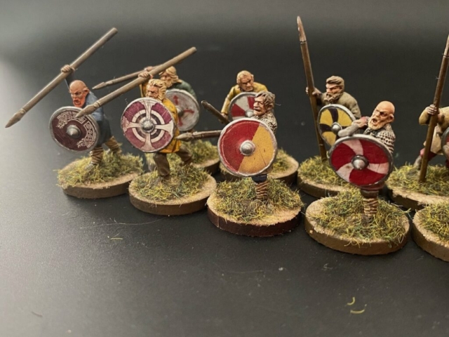 8 saxon fyrd figures with shields and weapons.