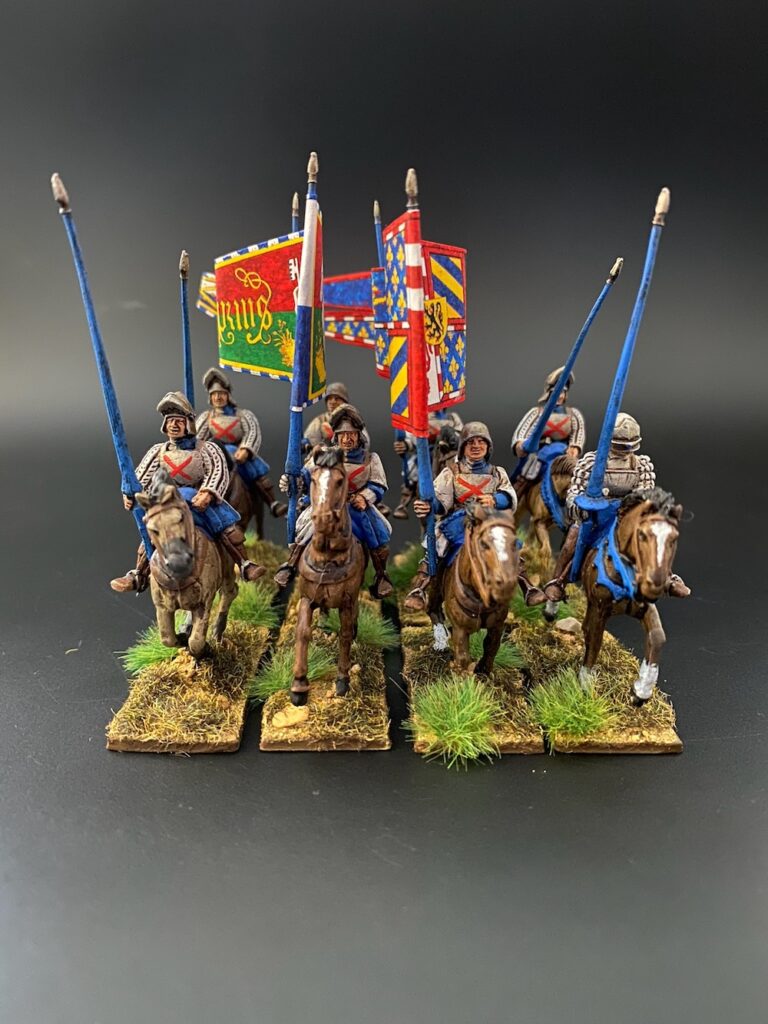 28mm historical miniatures Burgundian horsemen.